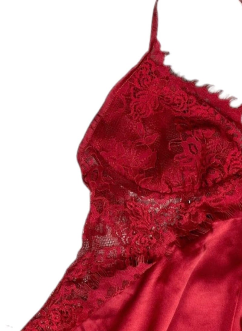 بونكا قميص نوم لانجري مطرز من الساتان الماروني (أحمر) من بونكا - Image 4