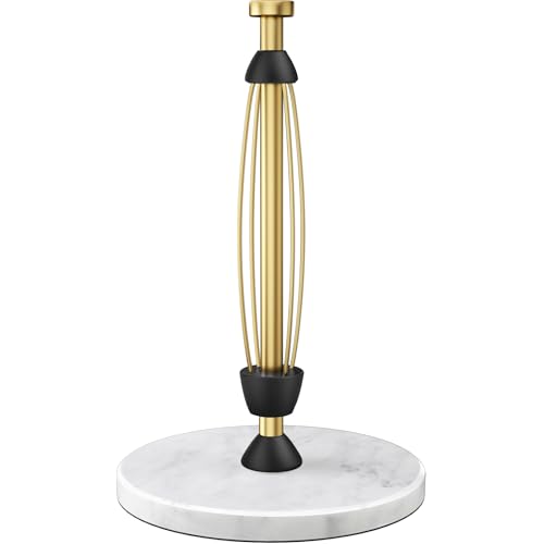PAROTO Paper Towel Holder Countertop, Marble Weighted Base, Warm Gold, One-Handed Tear, Freestanding Paper Towel Stand Rack with Ratchet Mechanism for Kitchen Bathroom Essential Decor Accessories - Image 1