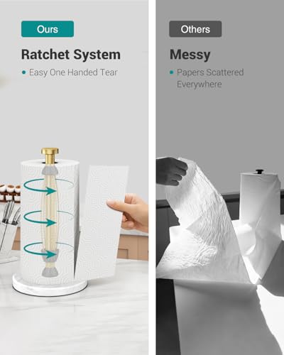 PAROTO Paper Towel Holder Countertop, Marble Weighted Base, Warm Gold, One-Handed Tear, Freestanding Paper Towel Stand Rack with Ratchet Mechanism for Kitchen Bathroom Essential Decor Accessories - Image 3