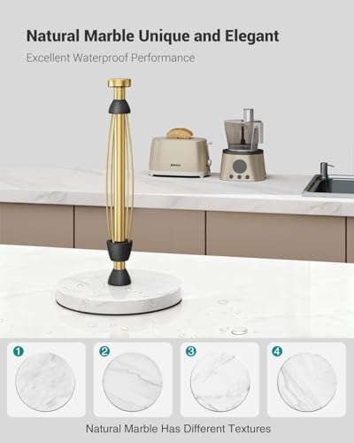 PAROTO Paper Towel Holder Countertop, Marble Weighted Base, Warm Gold, One-Handed Tear, Freestanding Paper Towel Stand Rack with Ratchet Mechanism for Kitchen Bathroom Essential Decor Accessories - Image 5