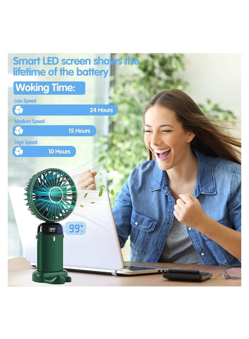 zenvo X Mini Handheld Fan (Green) – 5-Speed Portable Personal Fan with LED Display, 90° Adjustable Head, Removable Base, Quiet USB Rechargeable Fan for Home, Office, Travel (16–24 Hour Runtime) - Image 3