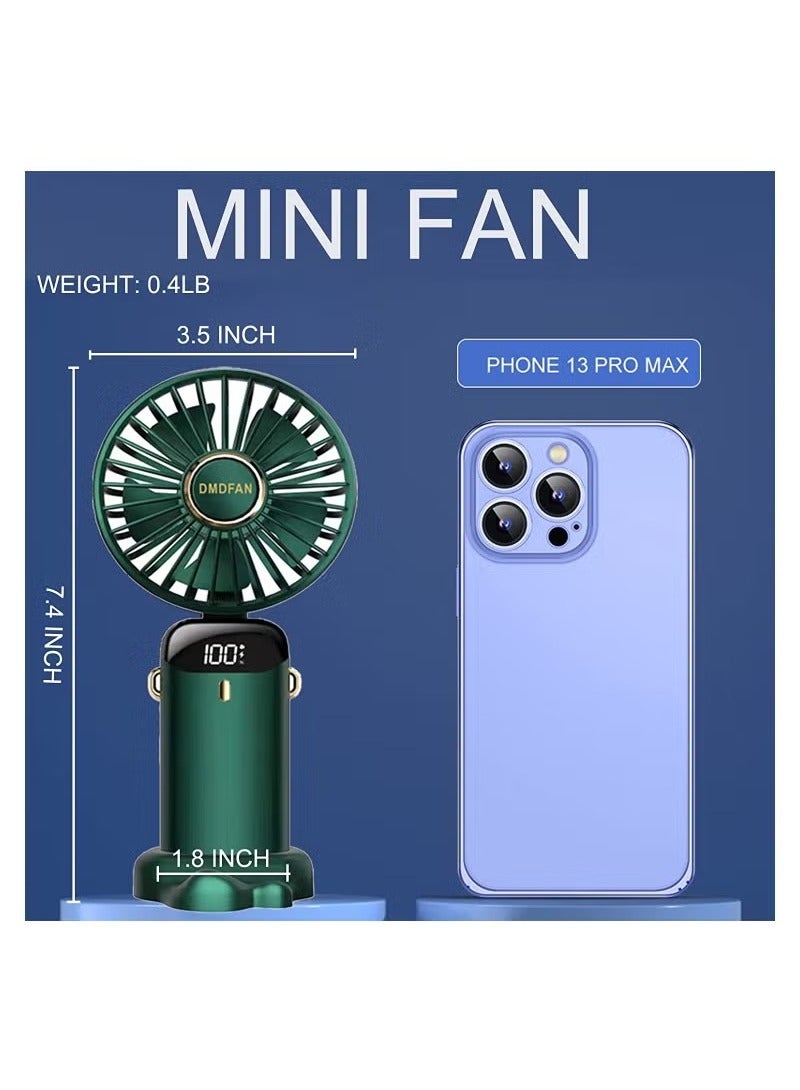 zenvo X Mini Handheld Fan (Green) – 5-Speed Portable Personal Fan with LED Display, 90° Adjustable Head, Removable Base, Quiet USB Rechargeable Fan for Home, Office, Travel (16–24 Hour Runtime) - Image 5