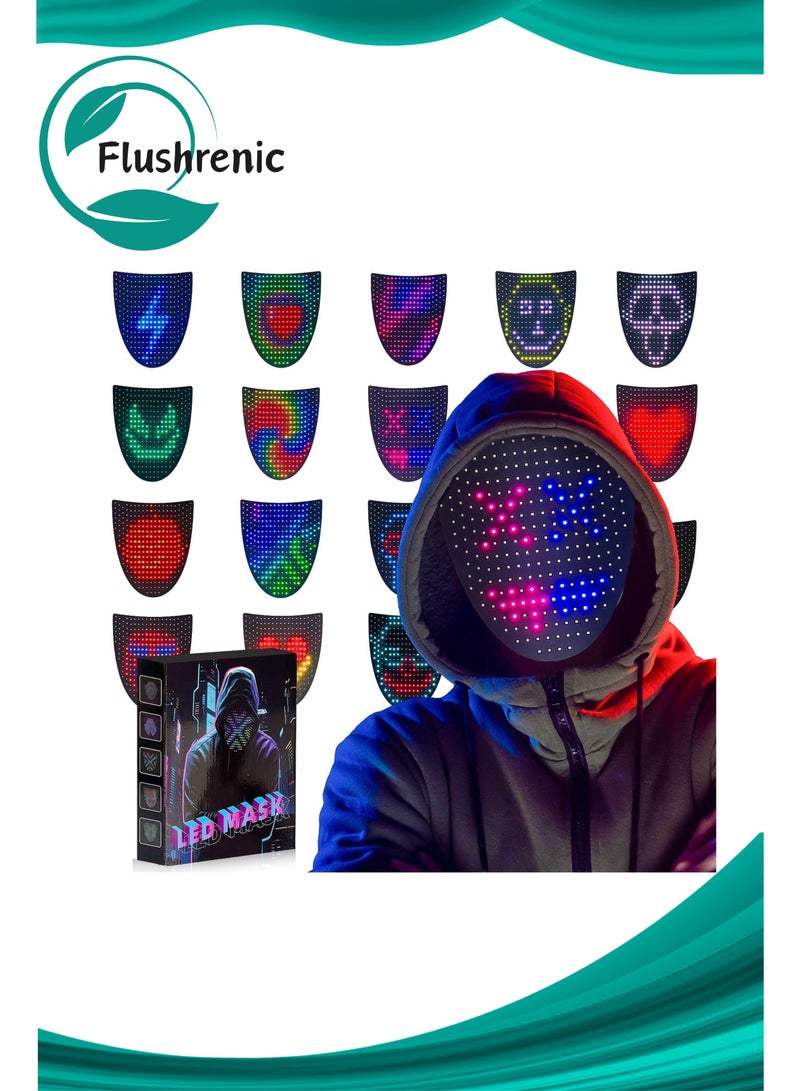 Flushrenic LED Mask, 50-image gesture-activated LED mask, rechargeable LED mask for facial transformation, suitable for children/men/women for Cosplay costume parties, family gatherings, Halloween - Image 1