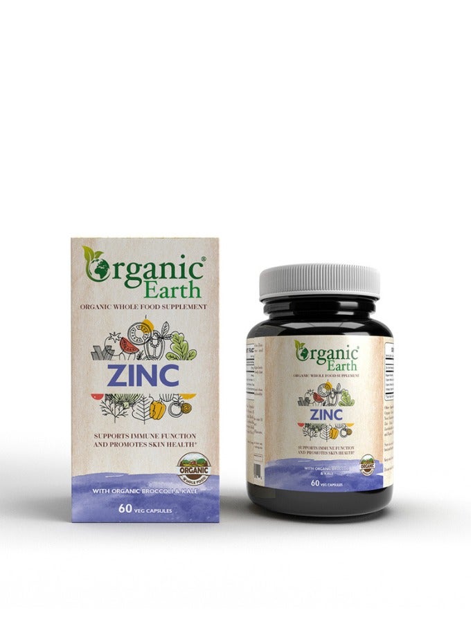 Organic Earth Zinc Support Immune Function  Promote Skin Health with organic Broccoli and Kale 60 Capsule
