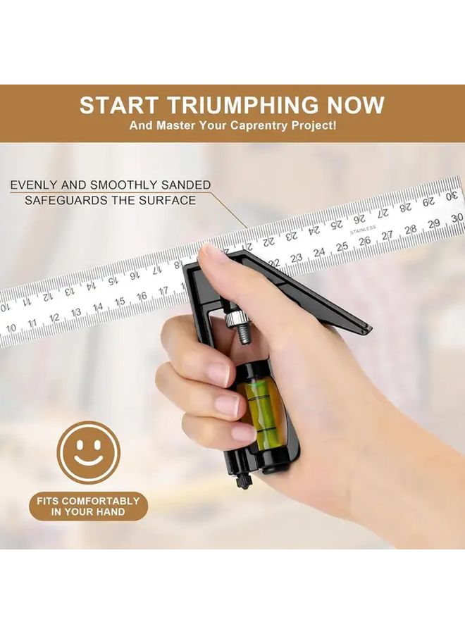 2pcs Adjustable Combination Try Square Tool 150 300mm with Spirit Level Marking Needle - Image 5