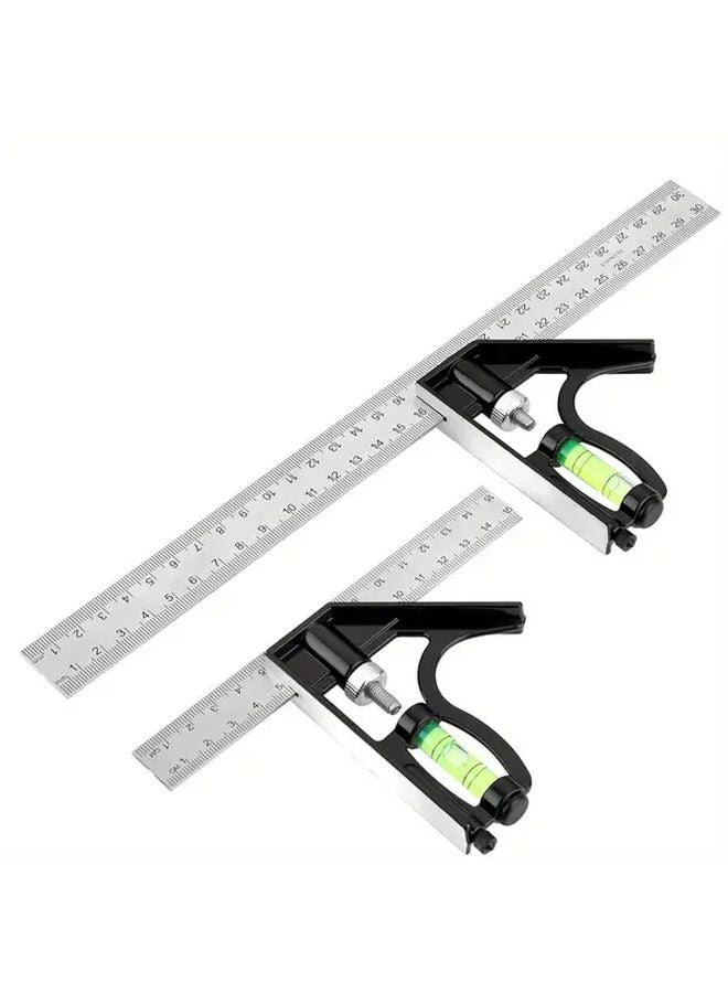 2pcs Adjustable Combination Try Square Tool 150 300mm with Spirit Level Marking Needle - Image 2