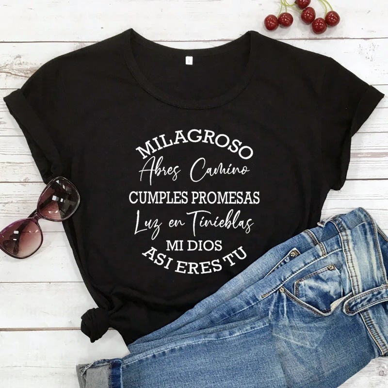 Milagroso Cumples Promesas Printing Round Neck T-Shirt - Image 3