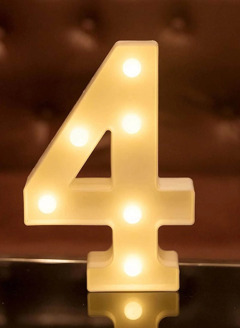 لافتة حروف مضيئة بلاستيكية مزخرفة "4"، تعمل بالبطارية، مناسبة لحفلات الزفاف والديكور المنزلي، ارتفاع 22 سم (تتضمن البطارية)