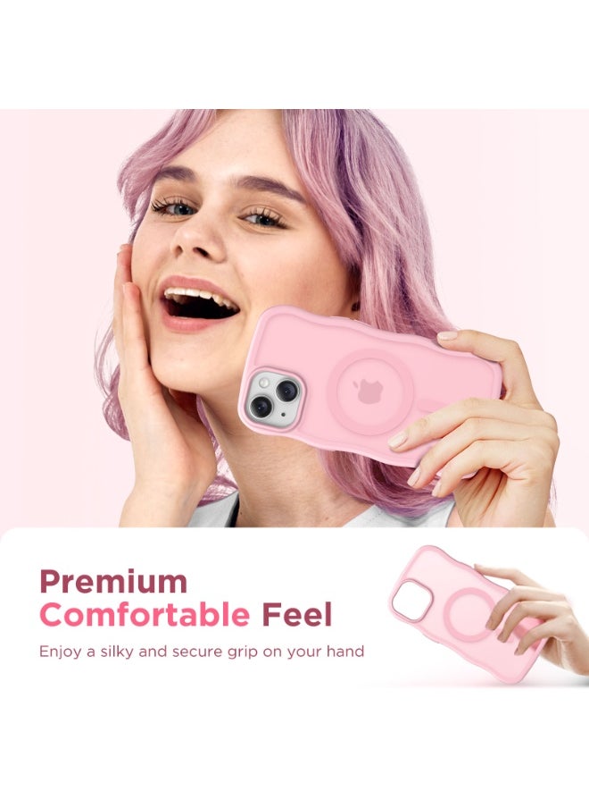 CAPRARO - Cute for iPhone 15 Case, Compatible with MagSafe, [Curly Wave Edge] [Full Camera Protection] [14 FT Drop Shockproof Protection] Magnetic Phone Case for 15 6.1 Inch, Peach Pink - Image 1