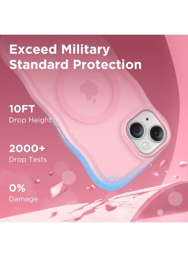 CAPRARO - Cute for iPhone 15 Case, Compatible with MagSafe, [Curly Wave Edge] [Full Camera Protection] [14 FT Drop Shockproof Protection] Magnetic Phone Case for 15 6.1 Inch, Peach Pink - Image 1