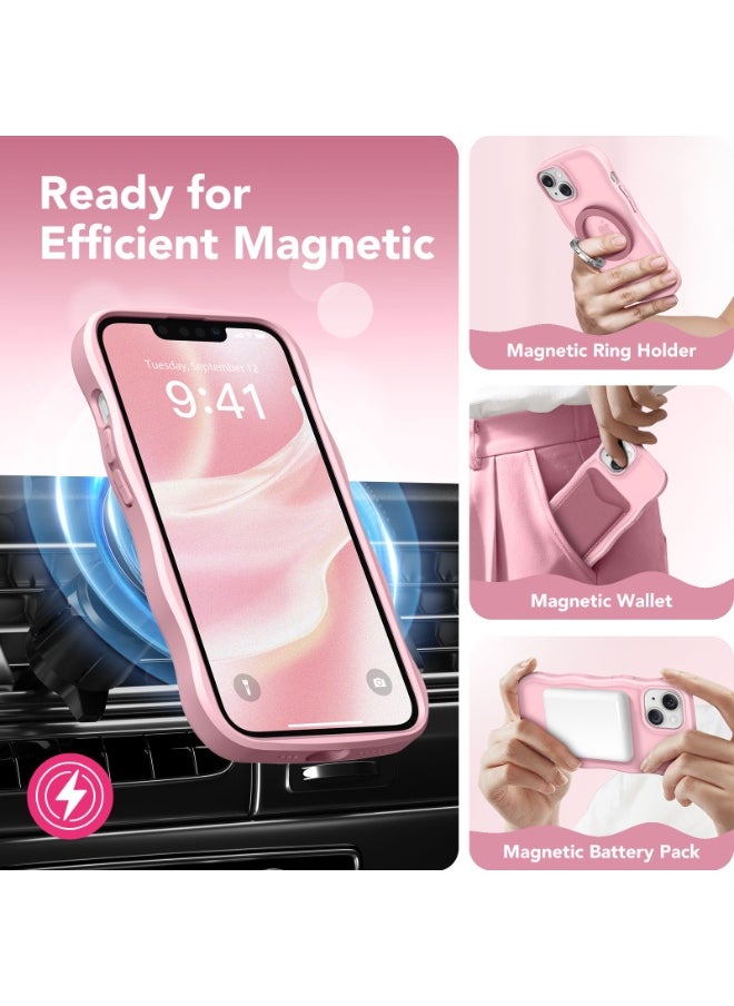 CAPRARO - Cute for iPhone 15 Case, Compatible with MagSafe, [Curly Wave Edge] [Full Camera Protection] [14 FT Drop Shockproof Protection] Magnetic Phone Case for 15 6.1 Inch, Peach Pink - Image 1