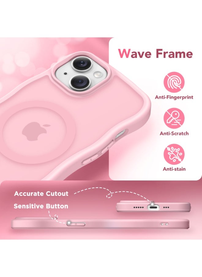 CAPRARO - Cute for iPhone 15 Case, Compatible with MagSafe, [Curly Wave Edge] [Full Camera Protection] [14 FT Drop Shockproof Protection] Magnetic Phone Case for 15 6.1 Inch, Peach Pink - Image 1