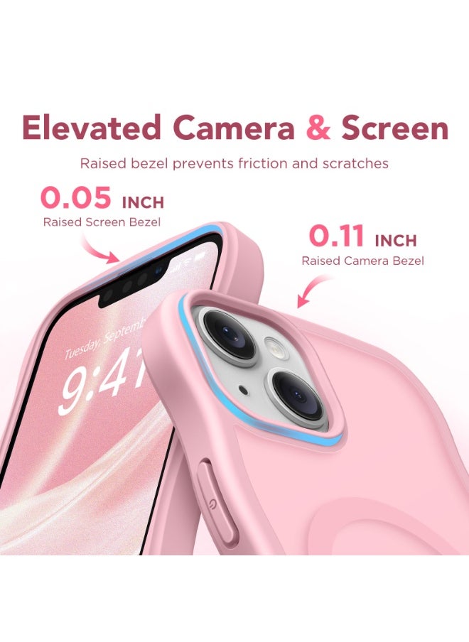 CAPRARO - Cute for iPhone 15 Case, Compatible with MagSafe, [Curly Wave Edge] [Full Camera Protection] [14 FT Drop Shockproof Protection] Magnetic Phone Case for 15 6.1 Inch, Peach Pink - Image 1