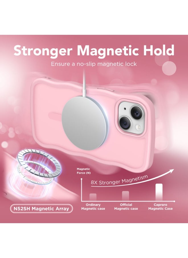 CAPRARO - Cute for iPhone 15 Case, Compatible with MagSafe, [Curly Wave Edge] [Full Camera Protection] [14 FT Drop Shockproof Protection] Magnetic Phone Case for 15 6.1 Inch, Peach Pink - Image 1