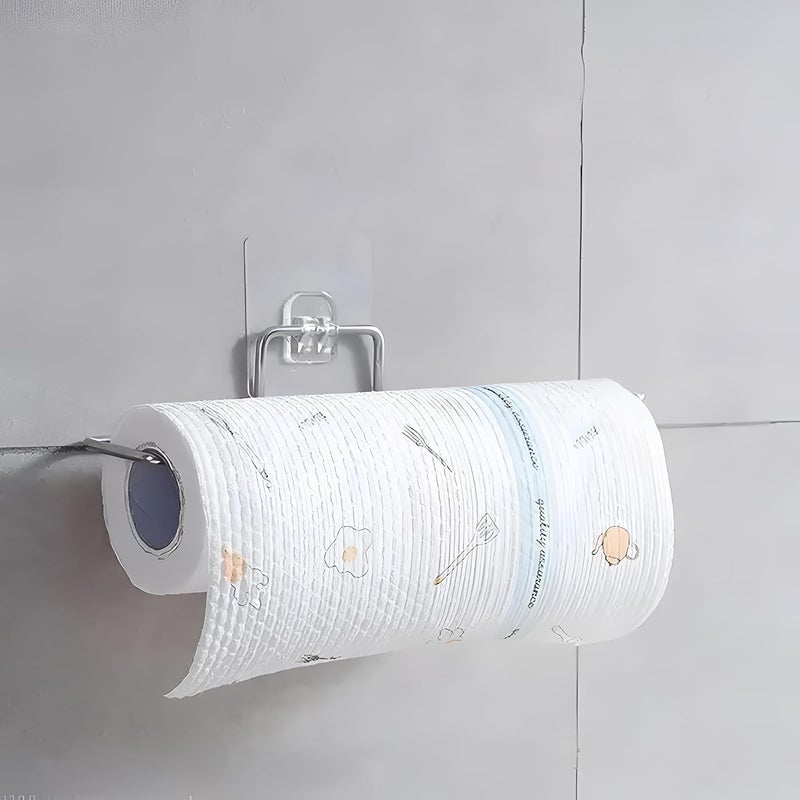 DHIBION Stainless Steel Self Paper Roll Holder Tissue Paper Stand Towel Bar Hanger for Kitchen Bathroom Toilet with Magic Adhesive Pad and Kitchen Paper Roll Holder 1 - Image 3