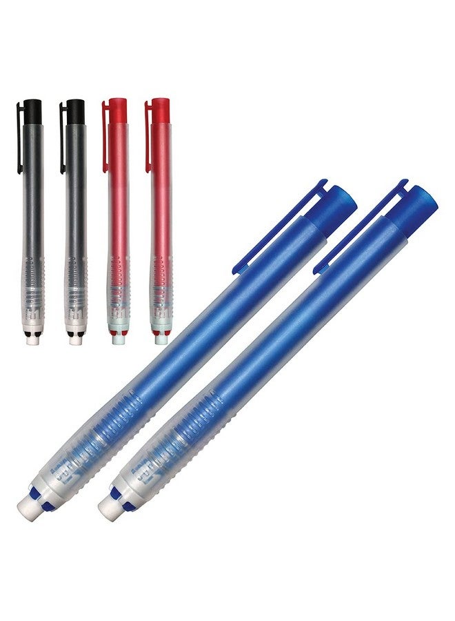 AAkron Push Stick Eraser, Classic Push Action, for Kids, Students, Artist, Drawing, Writing, 2 of Each- red, Black, Blue - Set of 6 