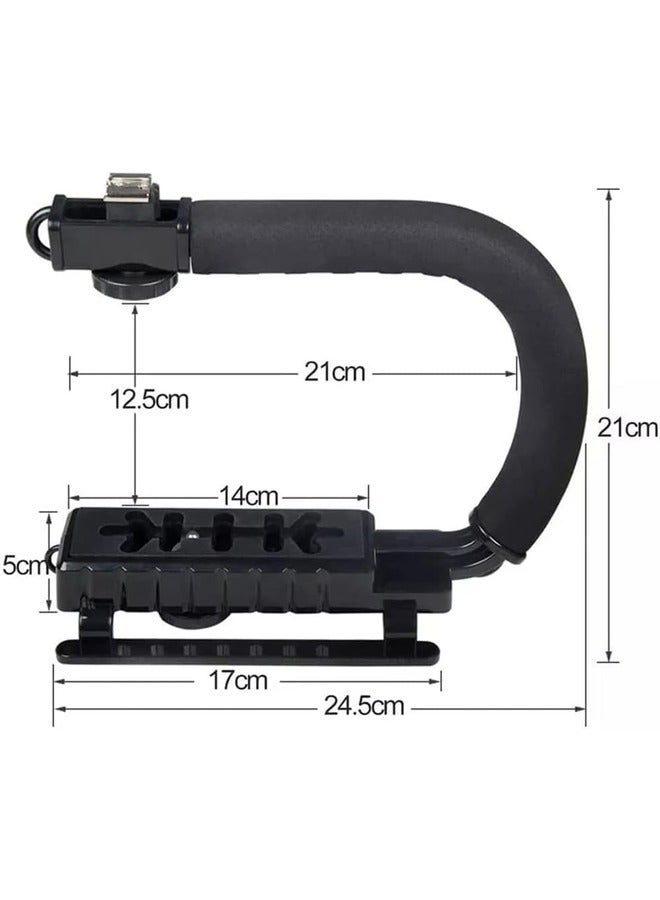 Handheld Video Camera Stabilizer with LED Light & Microphone – Portable U-Shaped Bracket for SLR, Mobile Phones, Digital Cameras, and Video Recorders