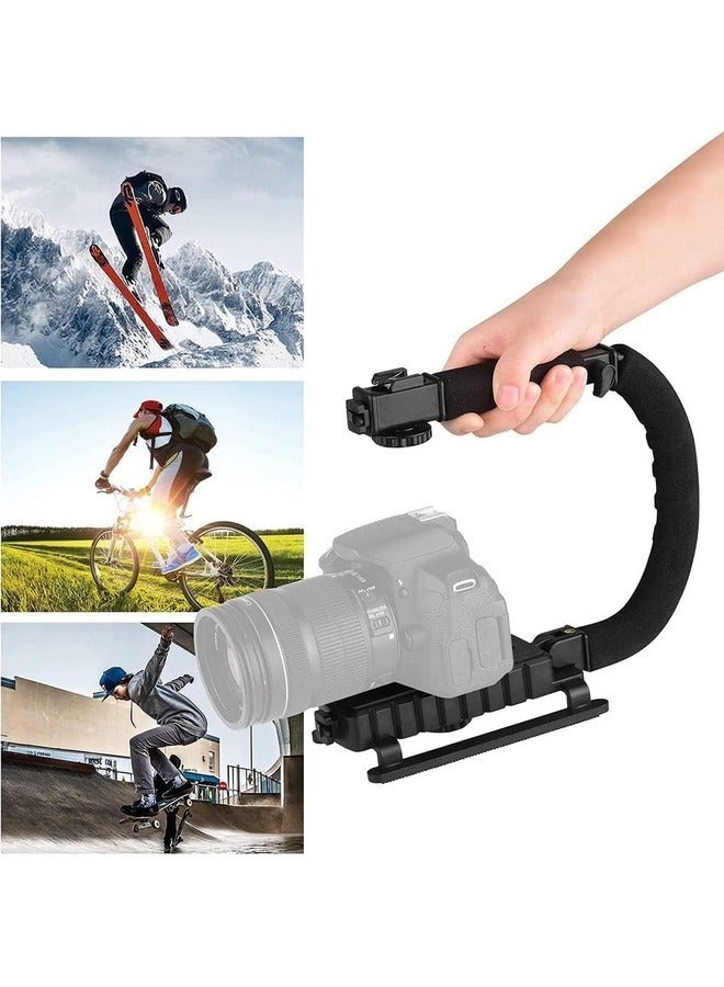 Handheld Video Camera Stabilizer with LED Light & Microphone – Portable U-Shaped Bracket for SLR, Mobile Phones, Digital Cameras, and Video Recorders