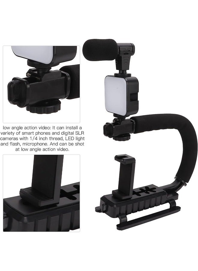 Handheld Video Camera Stabilizer with LED Light & Microphone – Portable U-Shaped Bracket for SLR, Mobile Phones, Digital Cameras, and Video Recorders