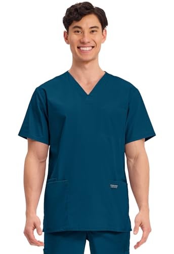 Cherokee Men's V-Neck Top Traditional fit with 4 Pockets, Ultra Soft, Durable, Fade Resistant, 2-Way Stretch Fabric - WW695T, XL, Caribbean Blue - Image 1