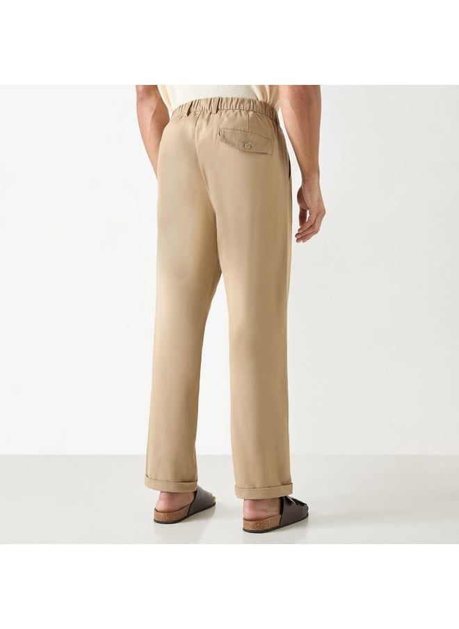 Iconic Iconic Solid Regular Fit Trousers with Pockets  - Image 3
