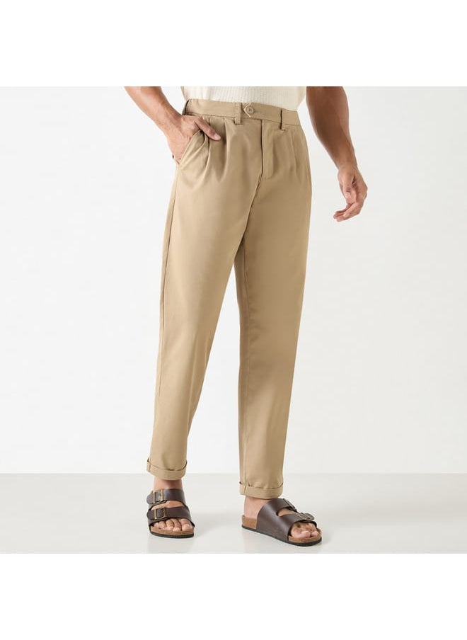 Iconic Iconic Solid Regular Fit Trousers with Pockets  - Image 1