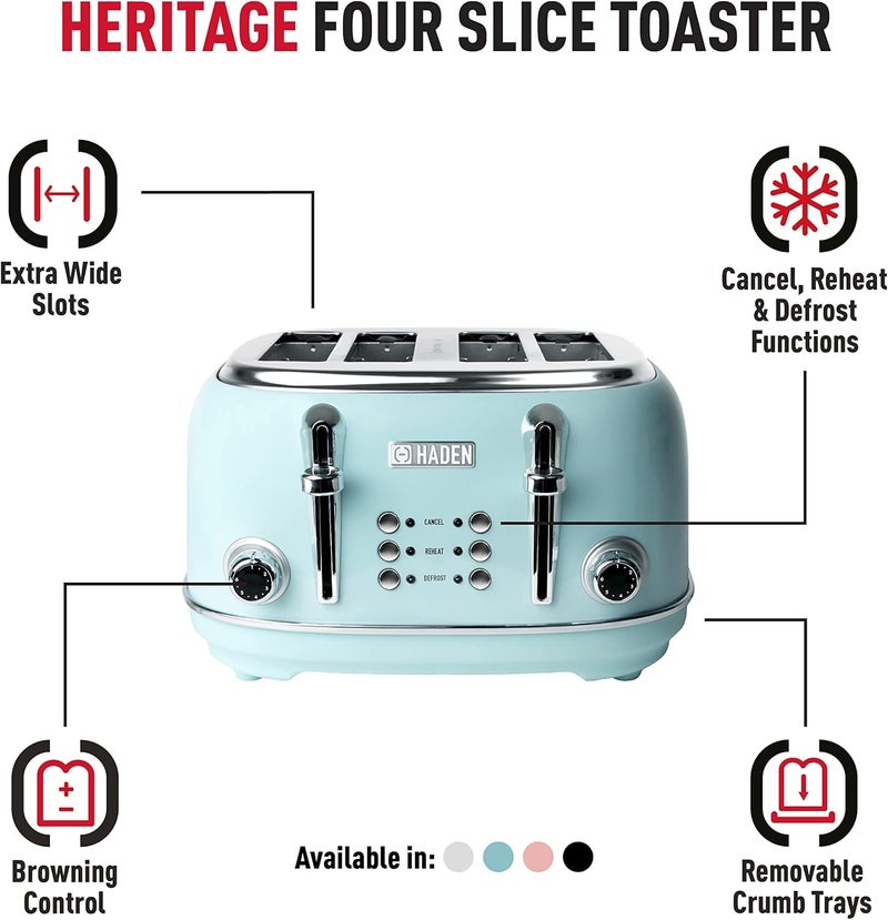 Haden Heritage White 4 Slice Toaster (Turquoise) - Image 2