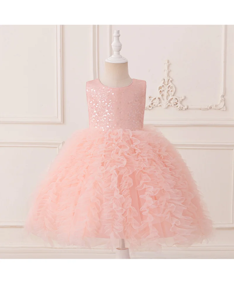 Mark & Mia Mark & Mia Ruffled Detailed Sequins Embellished Sleeveless Party Frock - Pink
