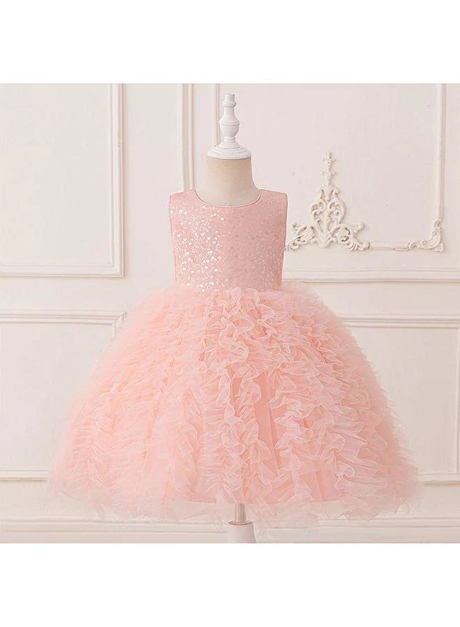 Mark & Mia Mark & Mia Ruffled Detailed Sequins Embellished Sleeveless Party Frock - Pink