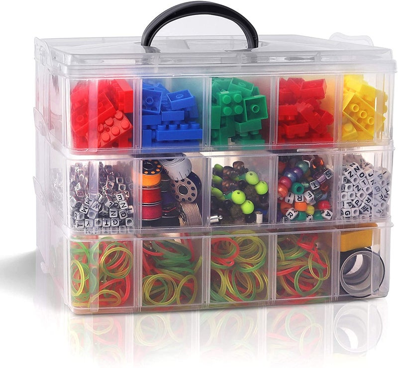 DITCAFOS 3 Layer30 grid basket Plastic Organizer Storage 30 Compartment Box Makeup Cosmetic Accessories Storage Box Foldable Adjustable Removable Divider Rectangular transparent - Image 5