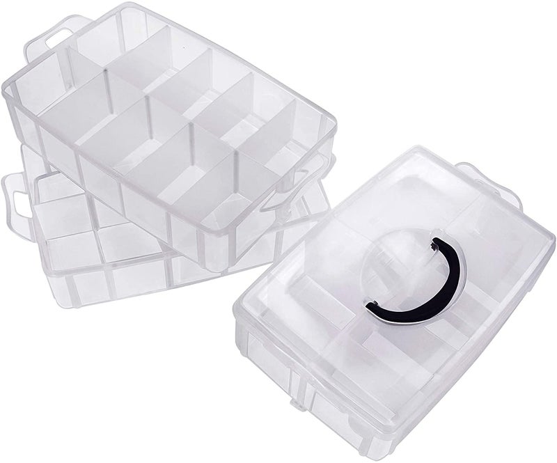 DITCAFOS 3 Layer30 grid basket Plastic Organizer Storage 30 Compartment Box Makeup Cosmetic Accessories Storage Box Foldable Adjustable Removable Divider Rectangular transparent - Image 2