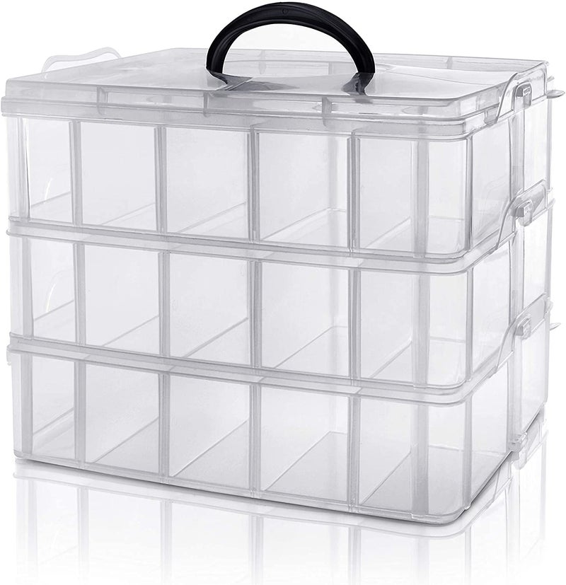 DITCAFOS 3 Layer30 grid basket Plastic Organizer Storage 30 Compartment Box Makeup Cosmetic Accessories Storage Box Foldable Adjustable Removable Divider Rectangular transparent - Image 1