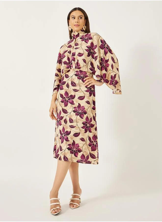 ستايلي Print Satin Long Sleeves Sheath Midi Dress