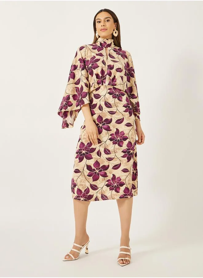 ستايلي Print Satin Long Sleeves Sheath Midi Dress