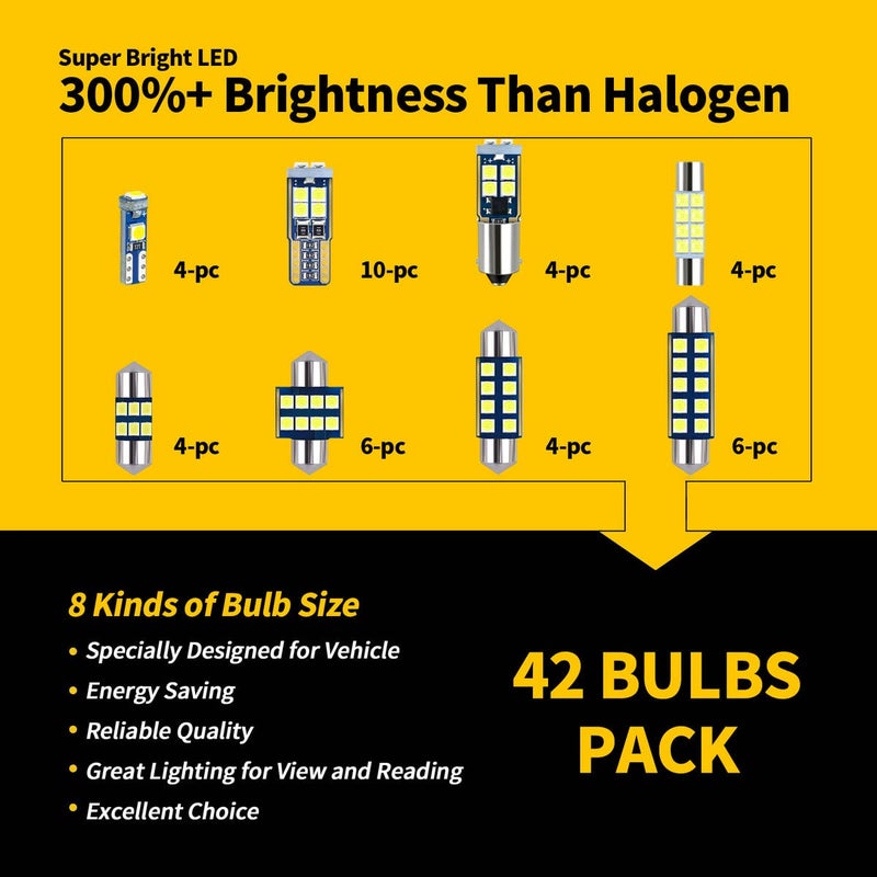 EBAIFUN 42-Pack White 12V DE3175 6418 6411 T10 2825 BA9S 64111 T5 74 6612F 6615F 31mm 36mm 41mm LED bulb Kit for Car Truck Interior Map Dome Vanity Mirror Trunk Door Courtesy License Plate Light - Image 5