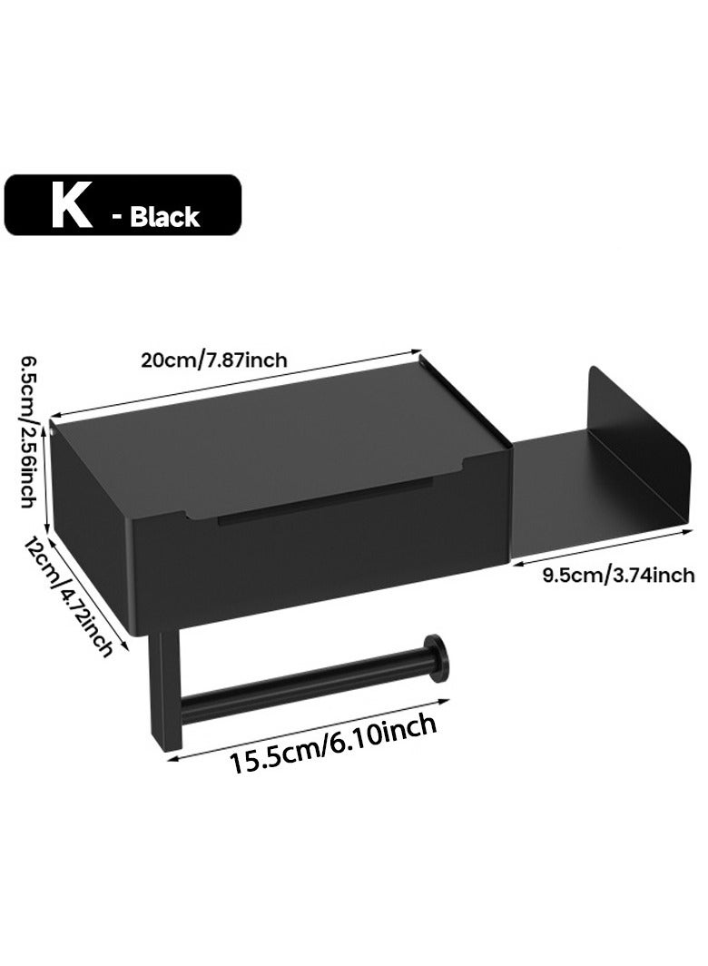 Stainless Steel Toilet Paper Holder with Wet Wipe Dispenser - Black, No Drilling Required, Bathroom Tissue and Phone Shelf for Modern Toilets - Image 2