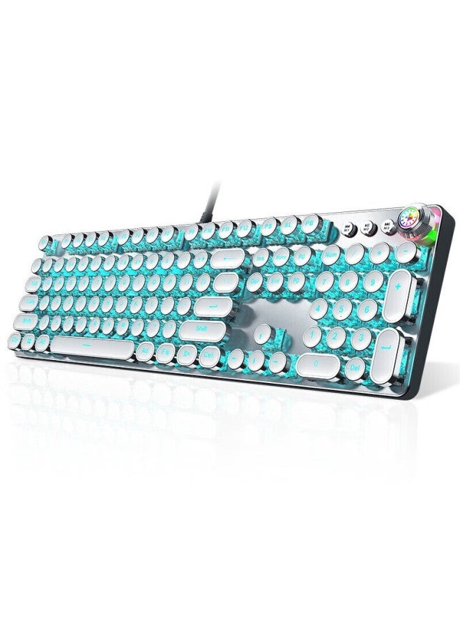 Eweadn Tk100 Punk Mechanical Keyboard And Mouse Set, Gaming Wired Keyboard And Mouse For Desktop And Laptop, Office Retro Peripherals, Pubg, White With Ice Blue Light - Image 3
