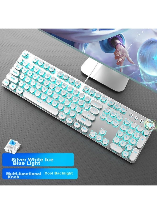 Eweadn Tk100 Punk Mechanical Keyboard And Mouse Set, Gaming Wired Keyboard And Mouse For Desktop And Laptop, Office Retro Peripherals, Pubg, White With Ice Blue Light - Image 2