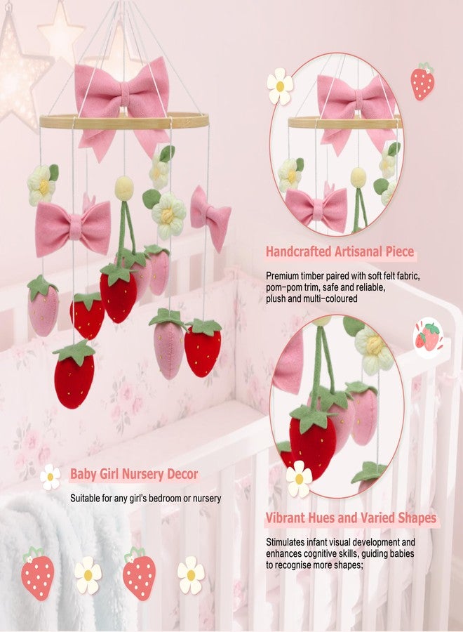 Gueiddi Strawberry Mobile for Crib Handmade Felt Bow Nursery Decor Crib Mobile Bow Strawberry for Bassinet Baby Shower Newborn Baby Gift (Bow Strawberry) - Image 5
