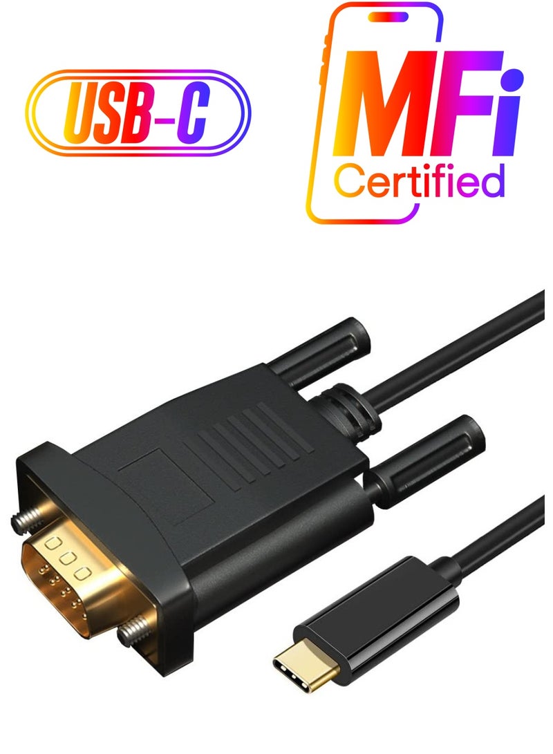 SYOSI 1080P HD USB C to VGA Cable 1.8m, Type C Male to VGA Male Adapter, Thunderbolt 3 Compatible, for MacBook, Surface Book, Dell XPS, Pixelbook, Monitors, HDTV - Image 1