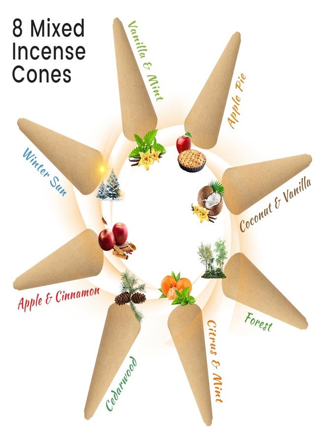 STRN Incense Cones 120 Scented Cones for All Seasons, Assorted Cone Incense Scents with Incense Holder, Vanilla Mint Coconut Cedarwood Apple Pie Forest Citrus Cinnamon - Image 2