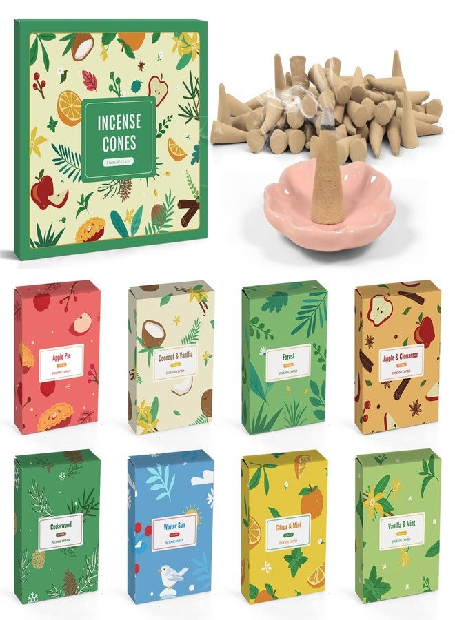 STRN Incense Cones 120 Scented Cones for All Seasons, Assorted Cone Incense Scents with Incense Holder, Vanilla Mint Coconut Cedarwood Apple Pie Forest Citrus Cinnamon - Image 1