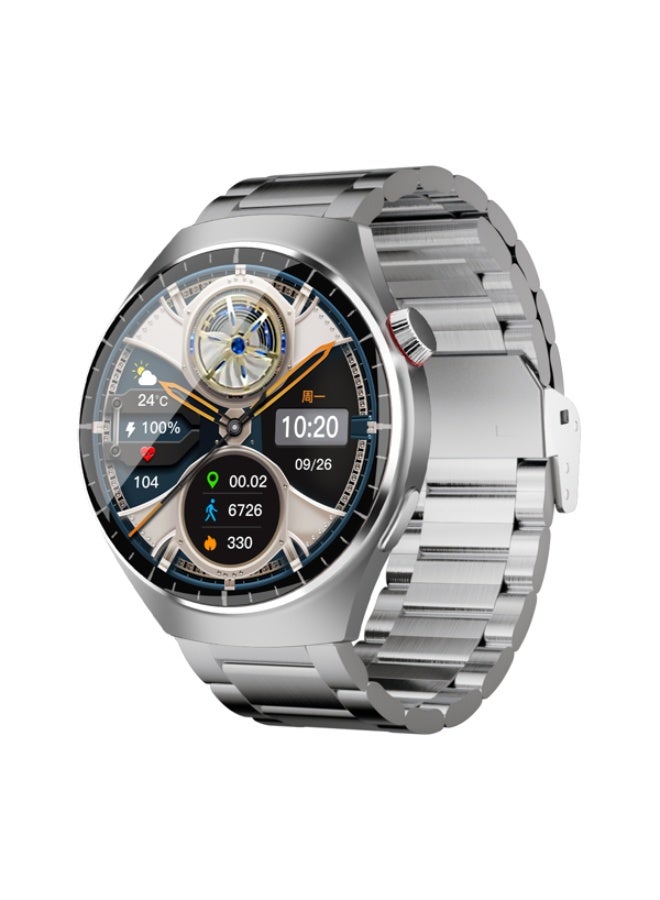 أوتيتو ساعة ذكية Oteeto watch 4 pro بشاشة كاملة دائريه AMOLED سطوع عالي تدعم المكالمات و الإشعارات والبلوتوث، مراقبة صحية ذكية، بطارية طويلة ، متوافقة مع أندرويد وآيفون –فضي - Image 1