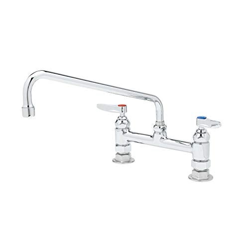 T&S Brass B-0221 Double Pantry Faucet, Deck Mount, 8" Centers, 12" Swing Nozzle (062X), Lever Handles, Silver - Image 1