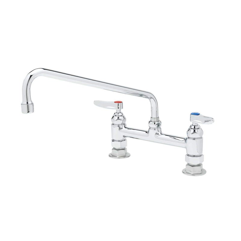 T&S Brass B-0221 Double Pantry Faucet, Deck Mount, 8" Centers, 12" Swing Nozzle (062X), Lever Handles, Silver - Image 3