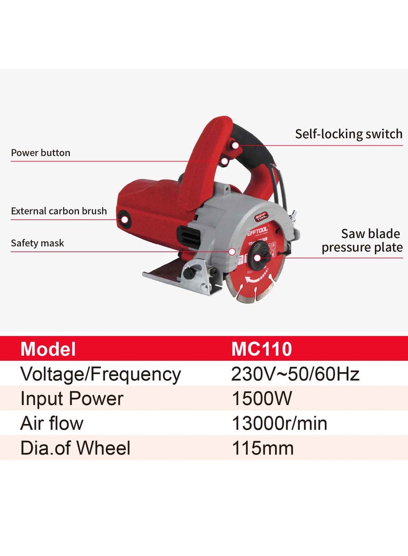 EFFTOOL منشار دائري لقطع الأخشاب 1500 واط قاطع رطب / جاف 115 مم أداة نجارة محمولة ، مثالية للتشذيب والمشاريع الخارجية - Image 2