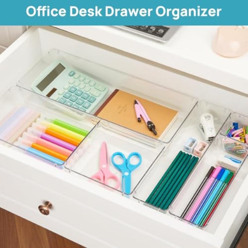 37pcs Clear Drawer Organizer Set, Acrylic Makeup Organizer with Adjustable Dividers, Stackable Kitchen Drawer Storage for Vanity Desk Bathroom Office, Non Slip BPA Free - Image 5