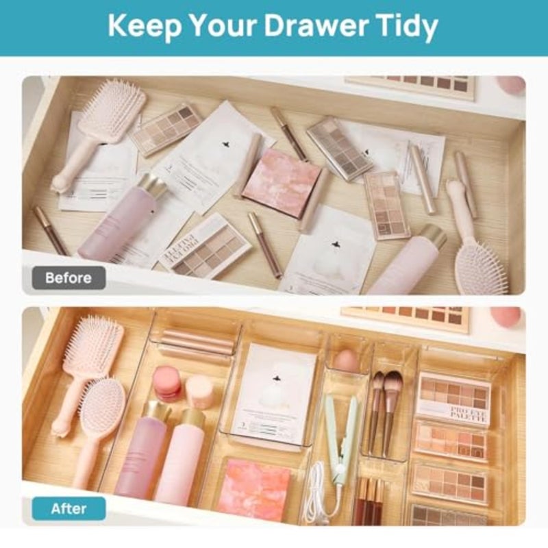 37pcs Clear Drawer Organizer Set, Acrylic Makeup Organizer with Adjustable Dividers, Stackable Kitchen Drawer Storage for Vanity Desk Bathroom Office, Non Slip BPA Free - Image 2
