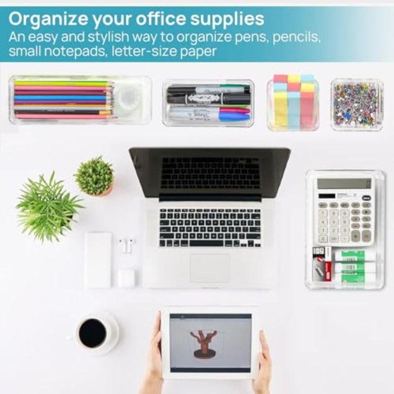 37pcs Clear Drawer Organizer Set, Acrylic Makeup Organizer with Adjustable Dividers, Stackable Kitchen Drawer Storage for Vanity Desk Bathroom Office, Non Slip BPA Free - Image 4