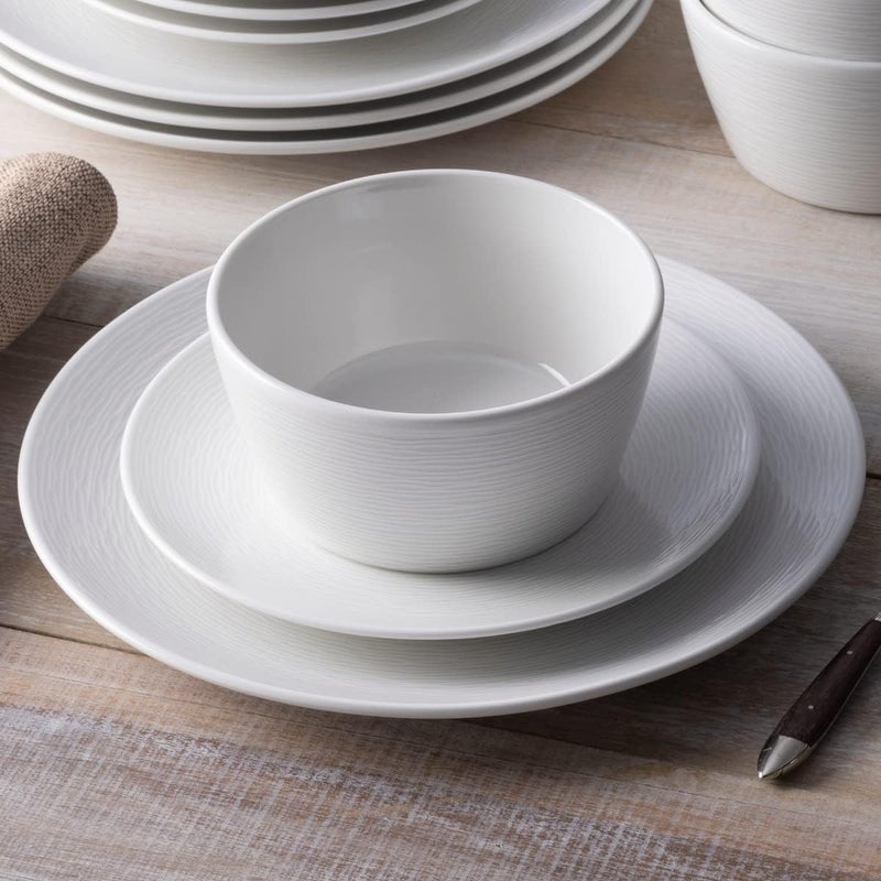 Noritake Colorscapes WhiteonWhite Swirl 16Piece Coupe Dinnerware Set Service for 4 - Image 2